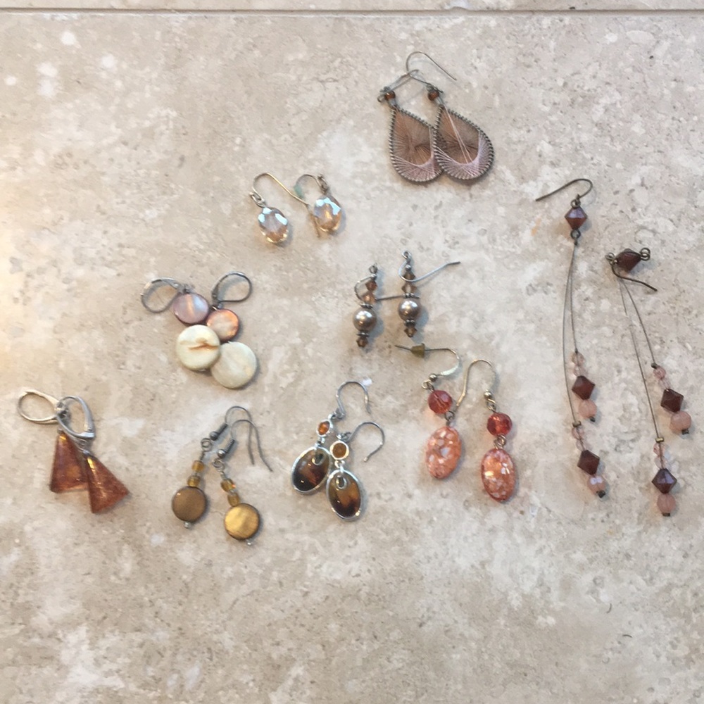 Set of 9 Tan Color Earrings